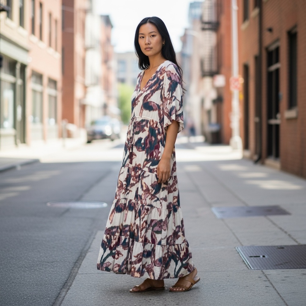 Figue Avery Ikat-Print Tiered Maxi Dress Size‎ S Bohemian Summer Wedding Party